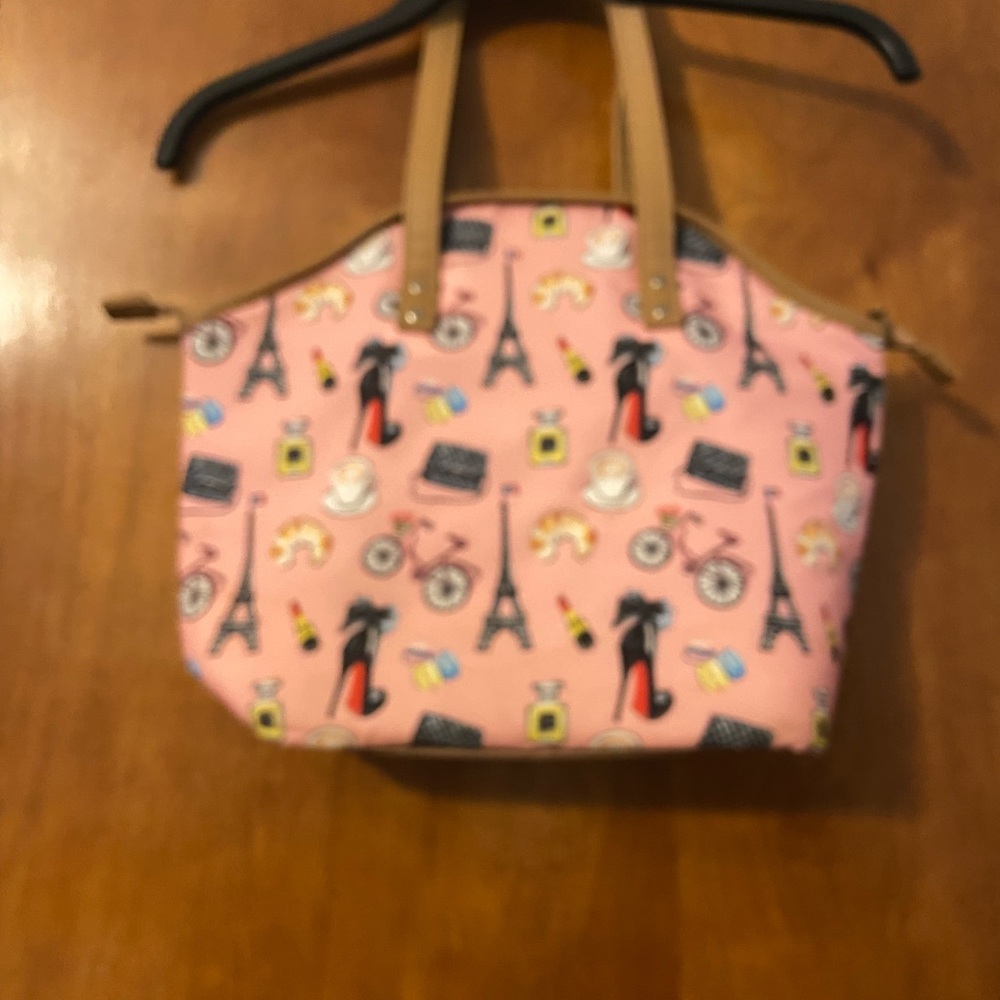 Pink Paris Print Tote Bag with Tan Handles - Picture 3 of 4